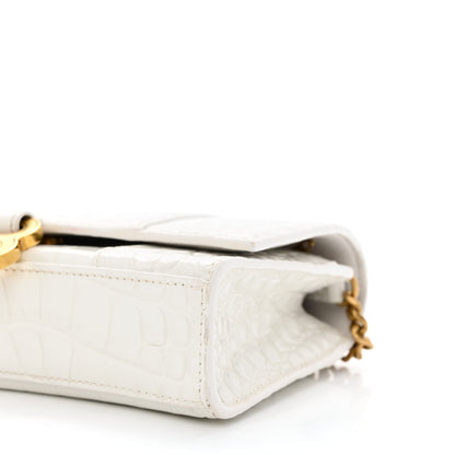 Balenciaga Shiny Calfskin Crocodile Embossed Hourglass Chain Bag White 9 of 9