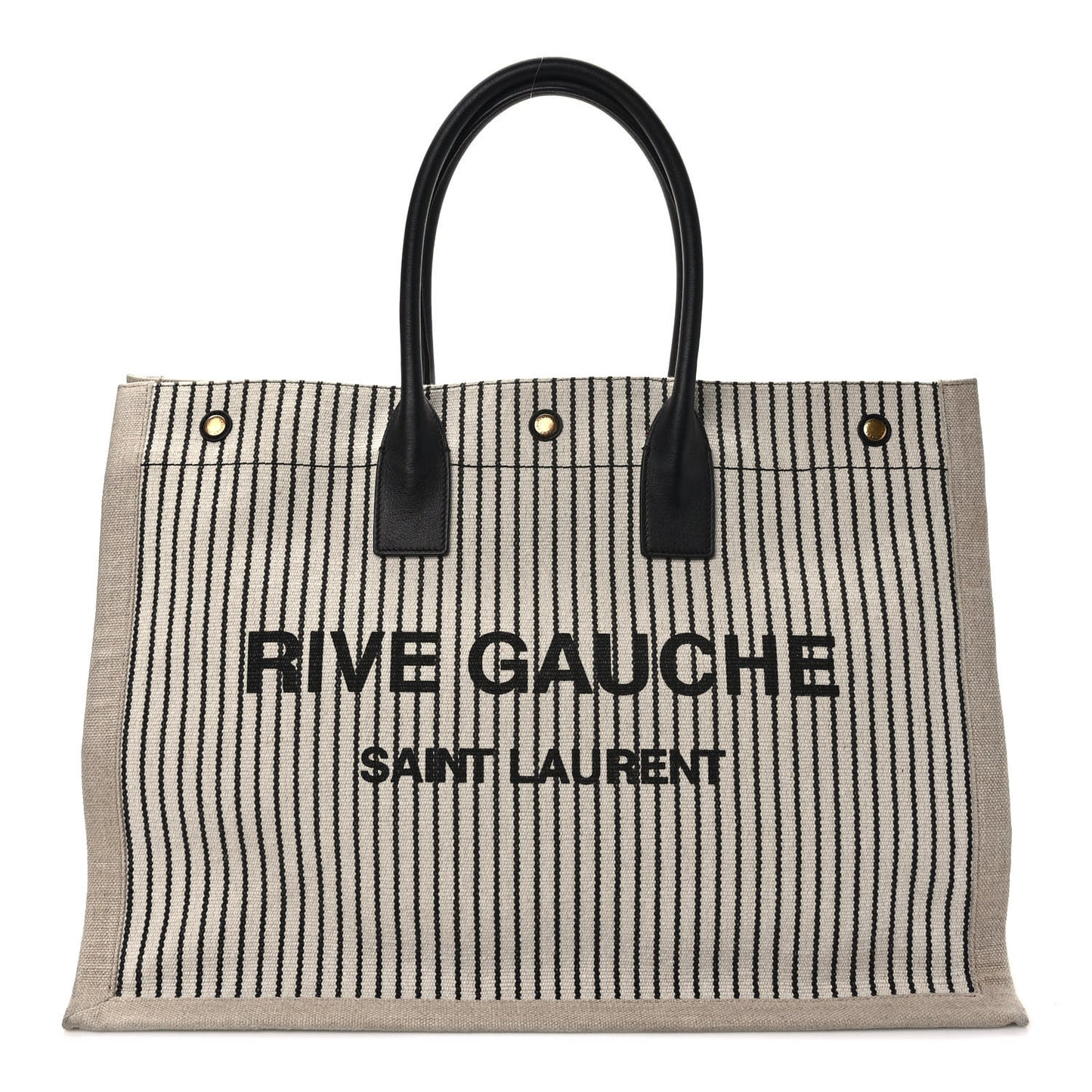 Embroidered Cotton Linen Rive Gauche Noe Tote Natural Black