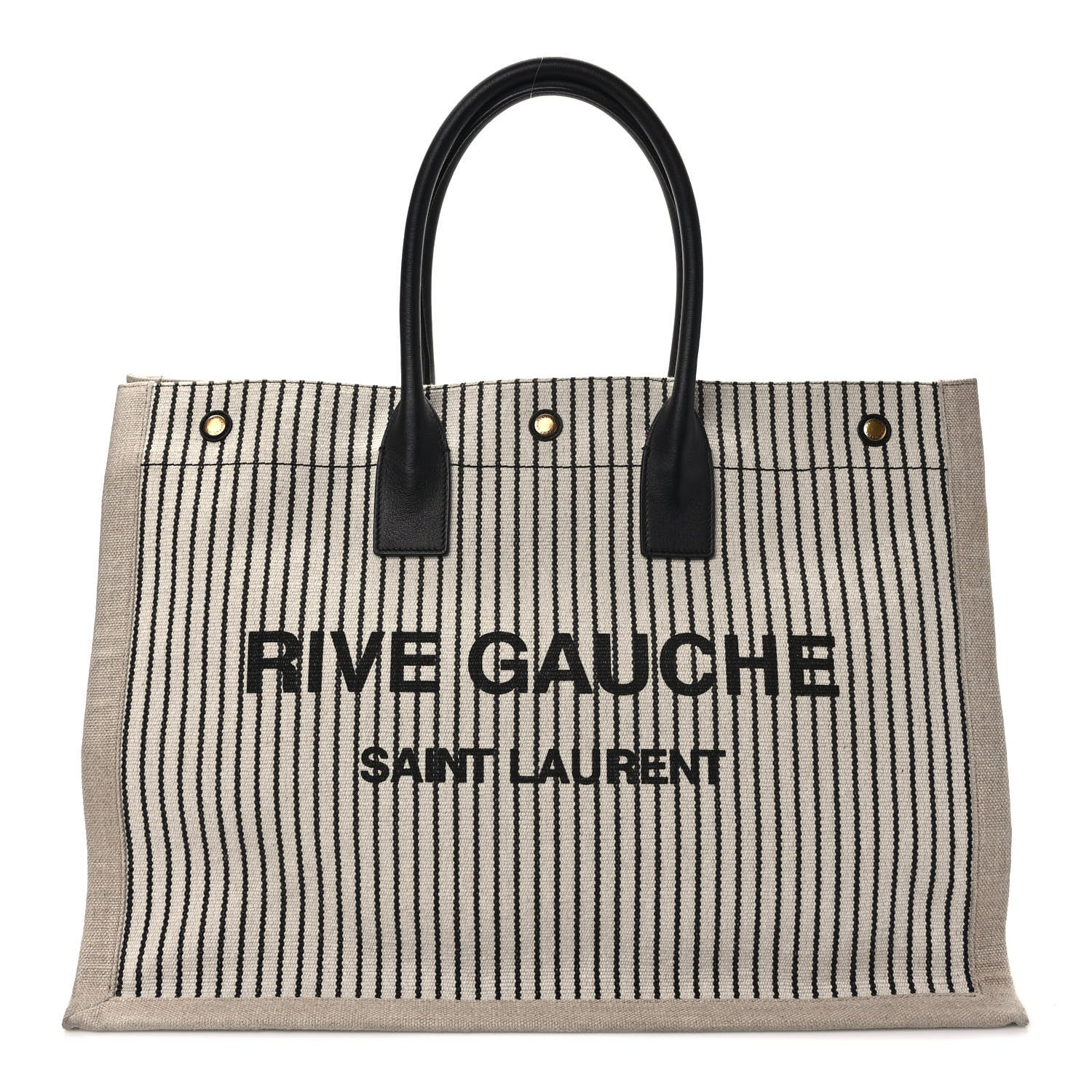 Saint Laurent Embroidered Cotton Linen Rive Gauche Noe Tote Natural Black 1 of 11