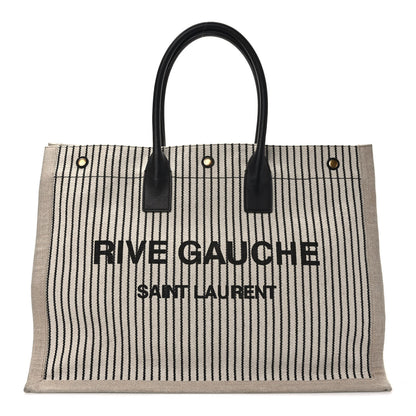 Saint Laurent Embroidered Cotton Linen Rive Gauche Noe Tote Natural Black 1 of 11
