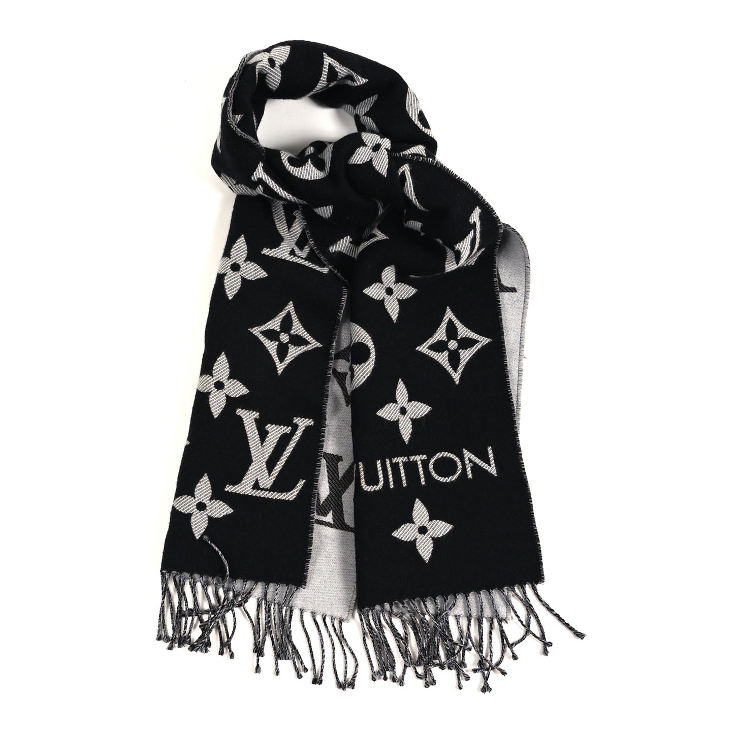 Wool Monogram LV Essential Scarf Black