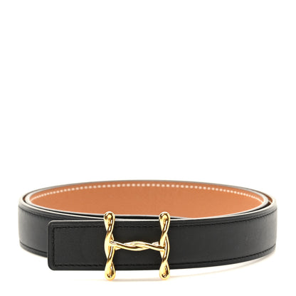 Hermes Swift Epsom 24mm H Torsade Belt 75 30 Black Gold 1 of 5
