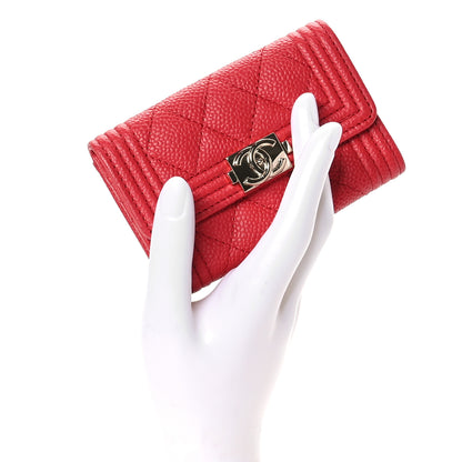 Chanel Caviar Quilted Boy Flap Card Holder Wallet Red 2 of 9