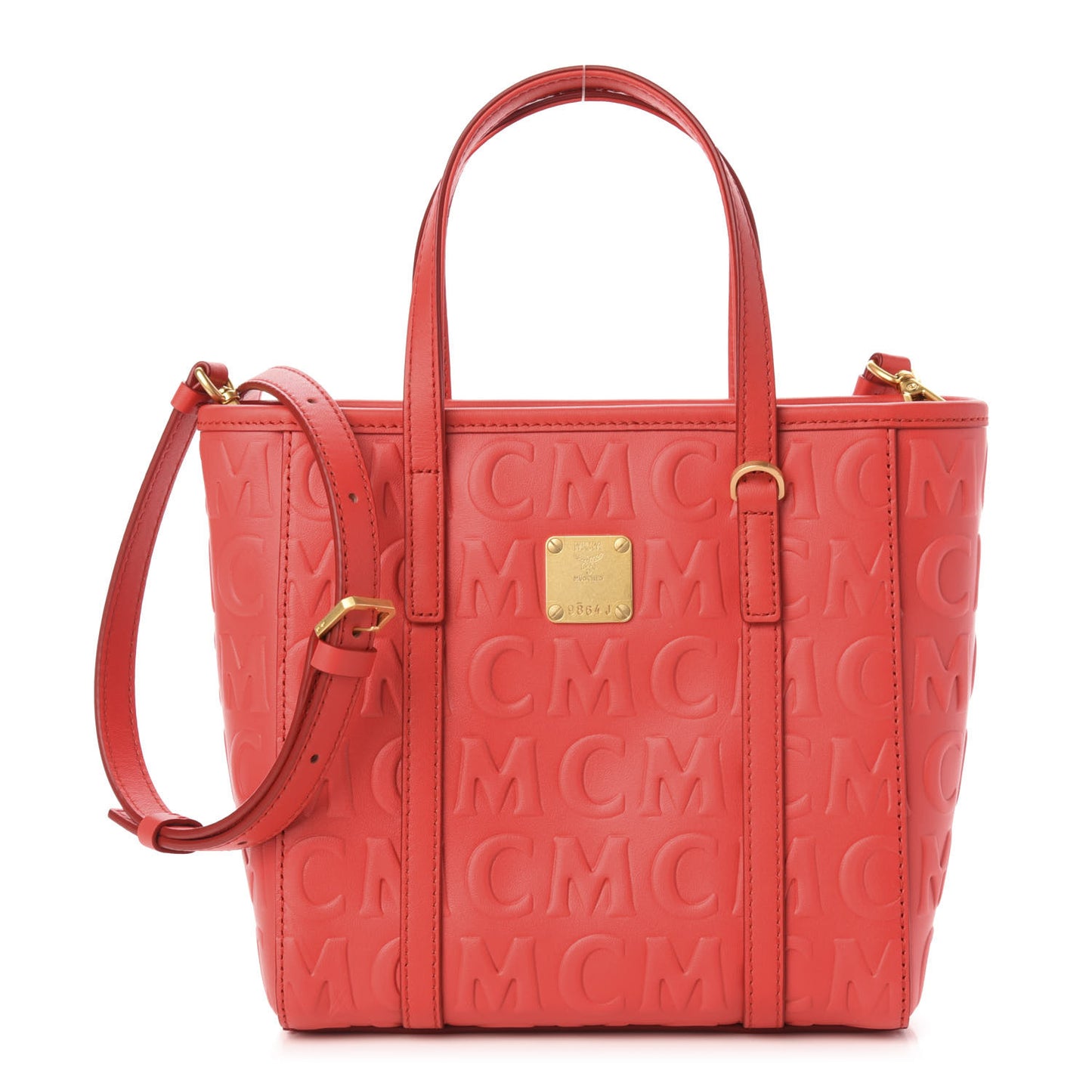 Calfskin Monogram Mini Toni Tote Poppy Red