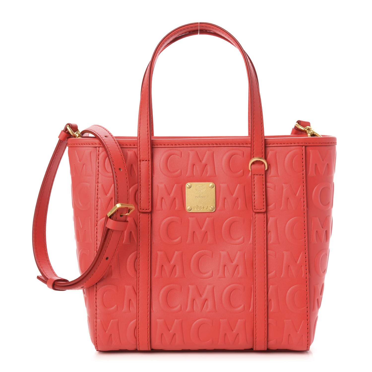 MCM Calfskin Monogram Mini Toni Tote Poppy Red 1 of 9