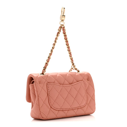 Chanel Lambskin Quilted Mini Flap Bag Charm With Hook Coral 3 of 11