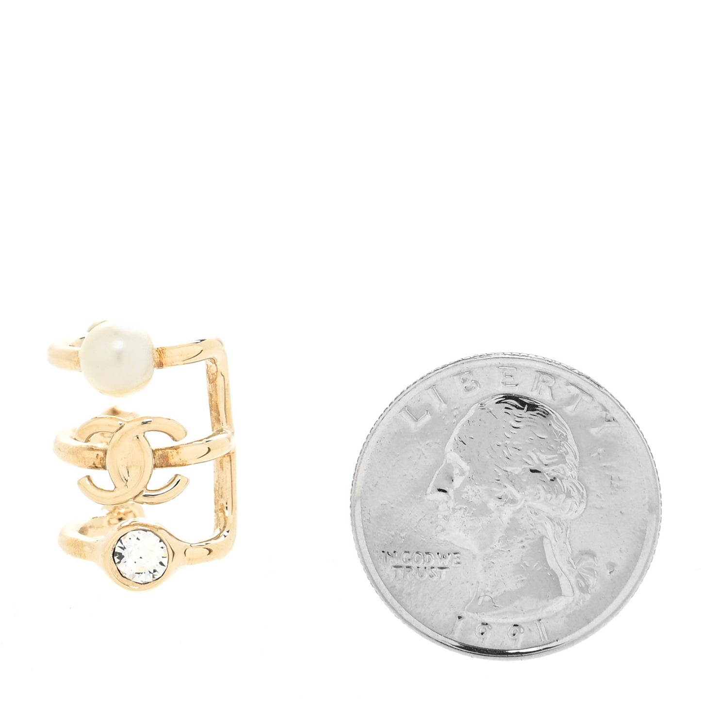 Pearl Crystal CC Single Ear Cuff Gold