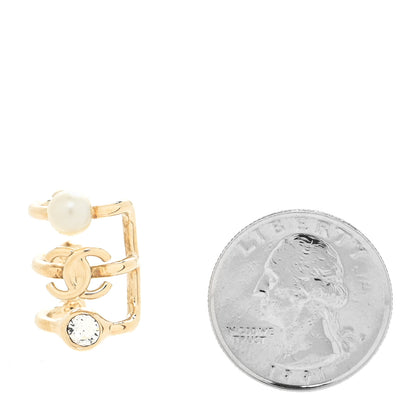 Chanel Pearl Crystal CC Single Ear Cuff Gold 2 of 3