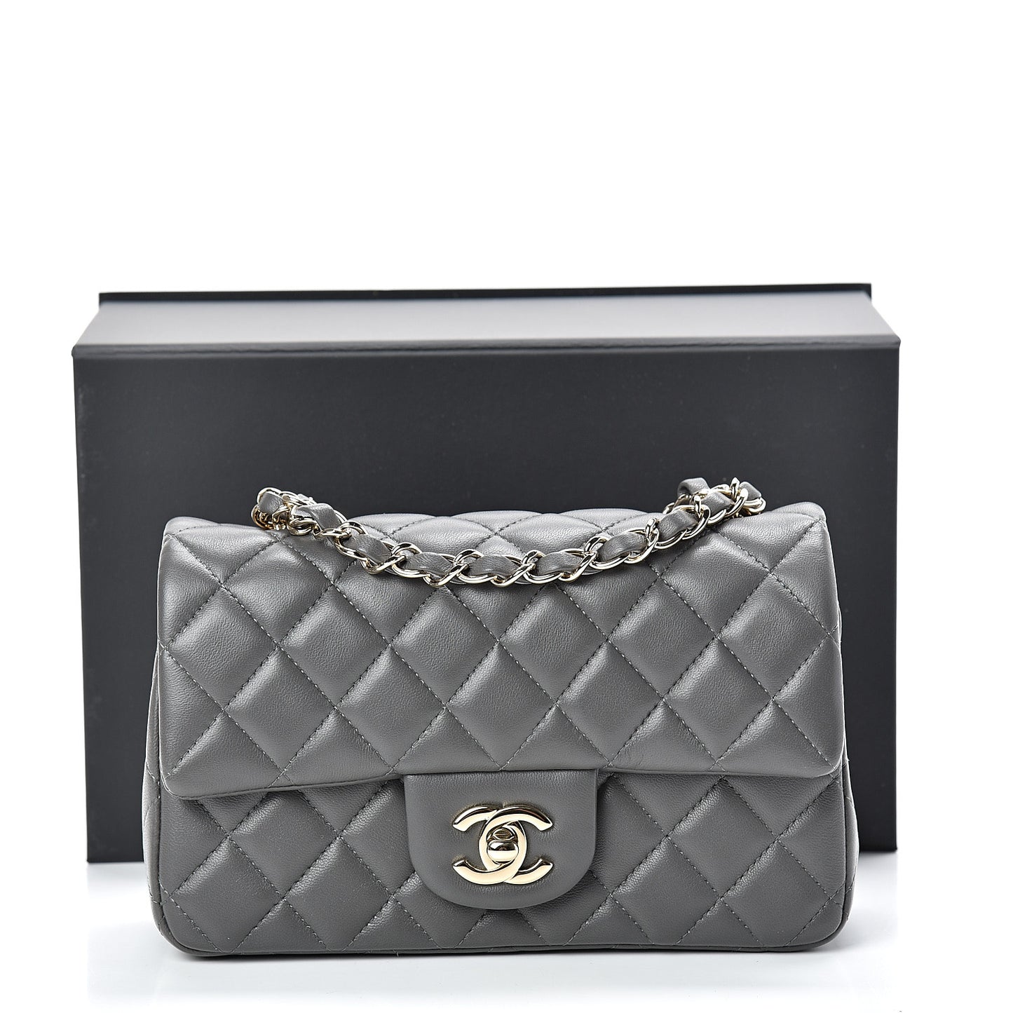 Lambskin Quilted Mini Rectangular Flap Grey