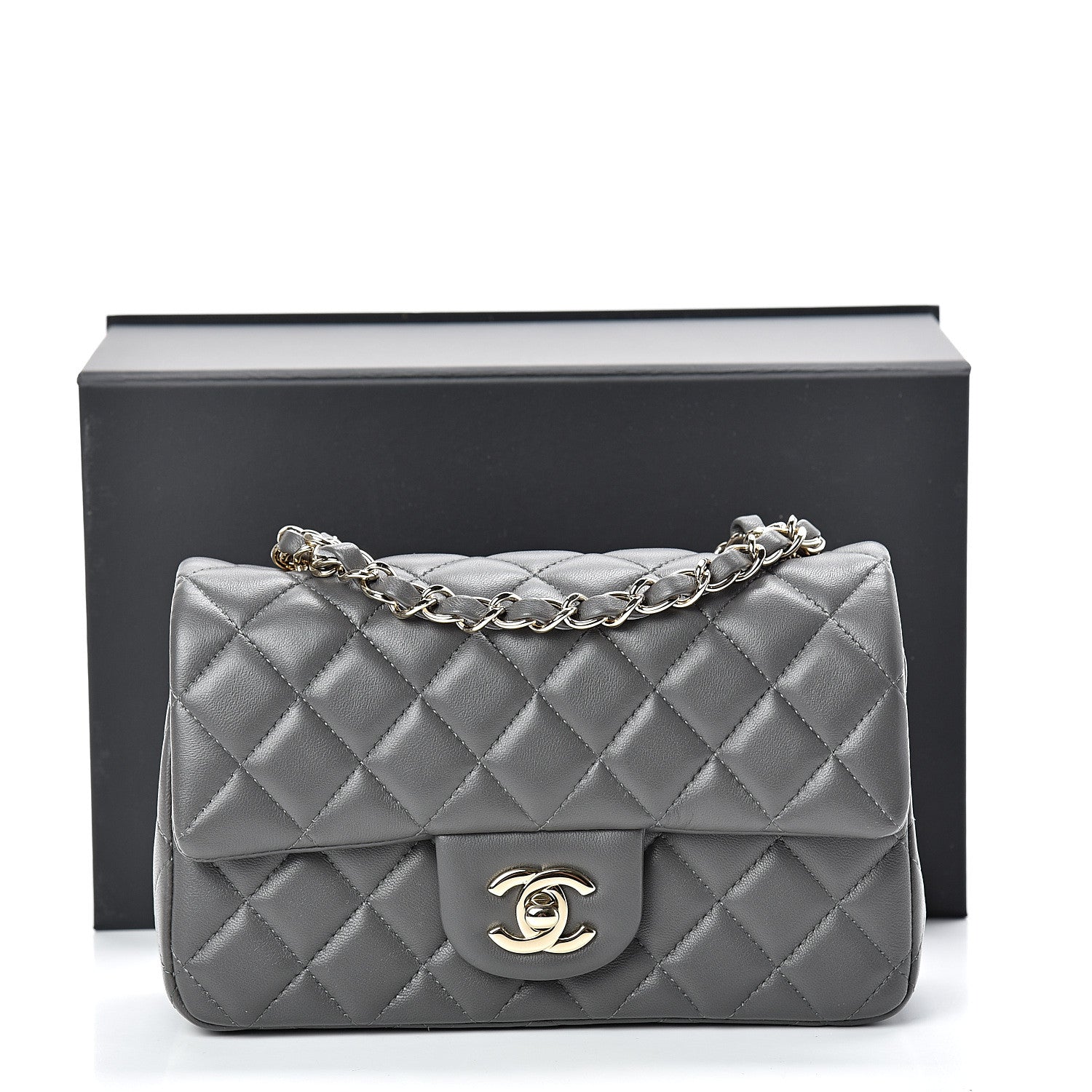 Chanel Lambskin Quilted Mini Rectangular Flap Grey 10 of 10