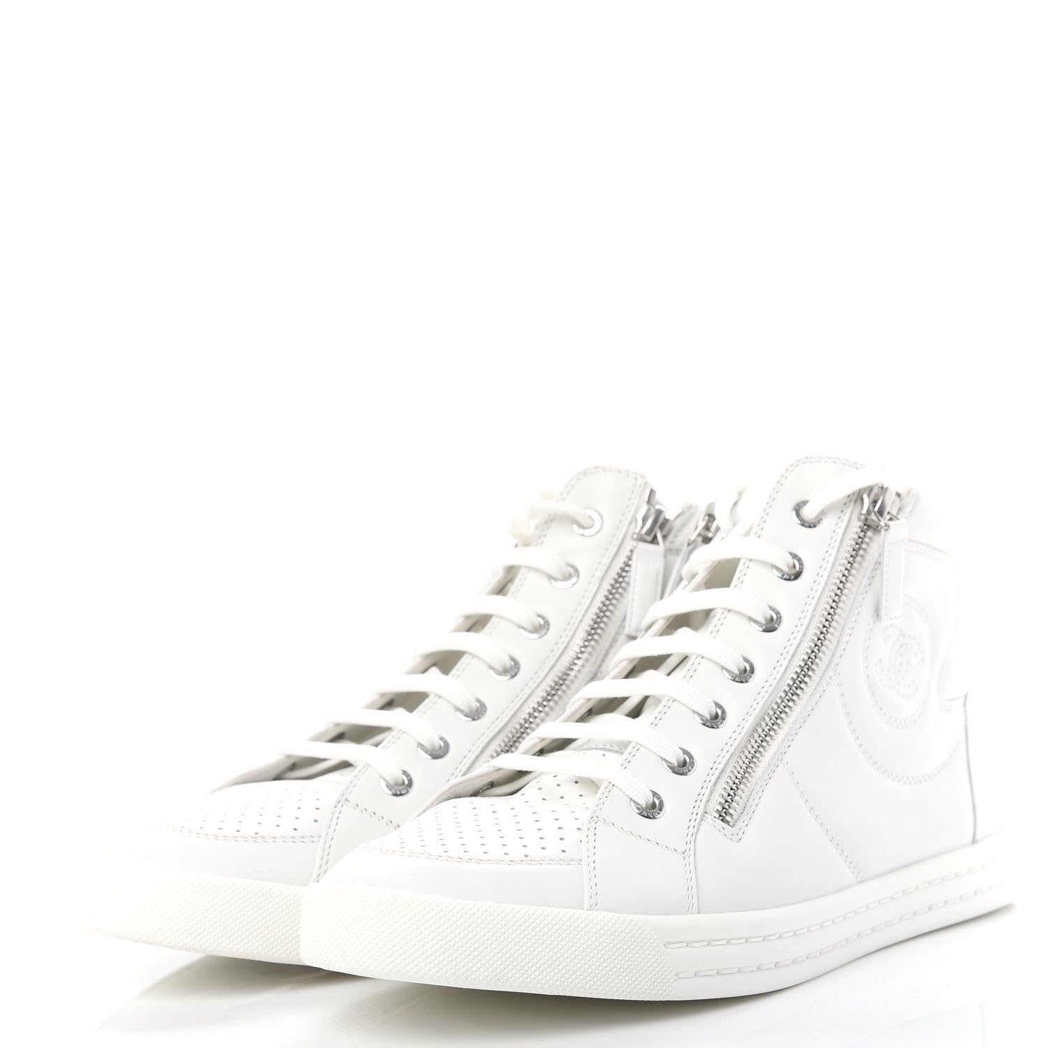Chanel Calfskin Pearl High Top CC Sneakers 39.5 White 3 of 10