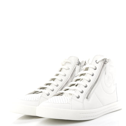 Chanel Calfskin Pearl High Top CC Sneakers 39.5 White 3 of 10