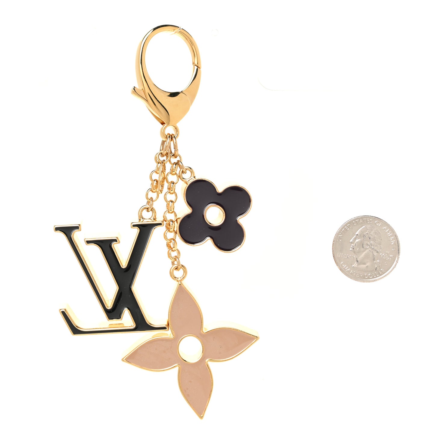Metal Enamel Fleur De Monogram Bag Charm Dore