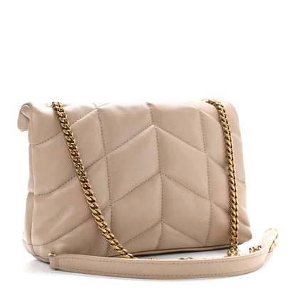 Saint Laurent Lambskin Quilted Toy Loulou Puffer Monogram Chain Satchel Nude Powder 3 of 10