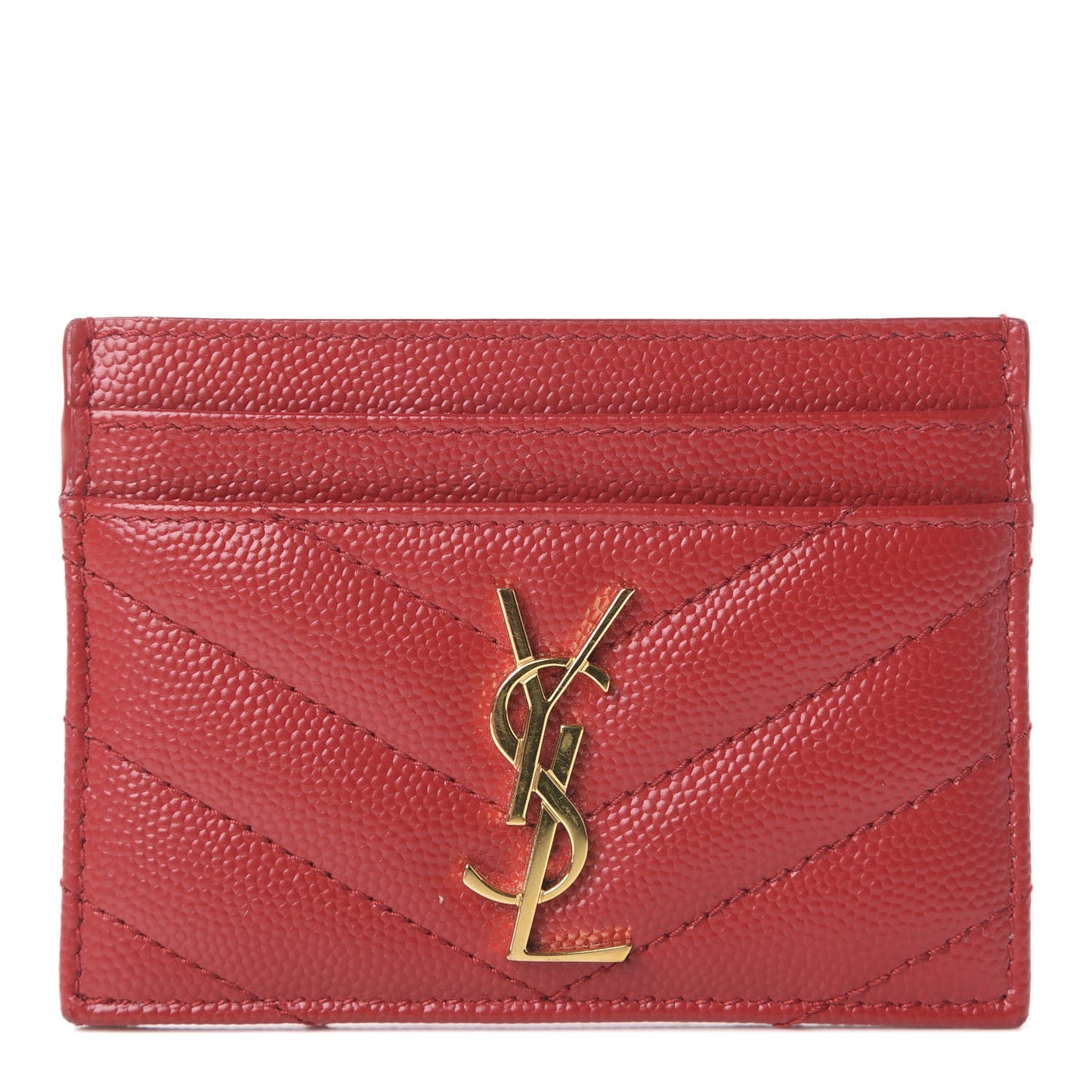 Grain De Poudre Matelasse Chevron Monogram Credit Card Case New Red