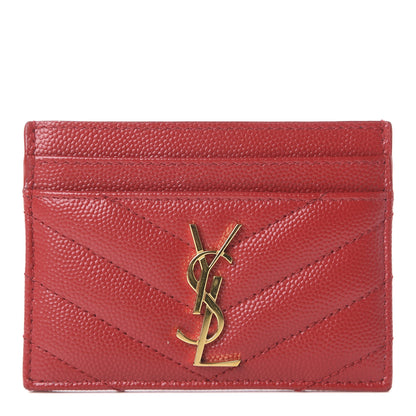 Saint Laurent Grain De Poudre Matelasse Chevron Monogram Credit Card Case New Red 1 of 5