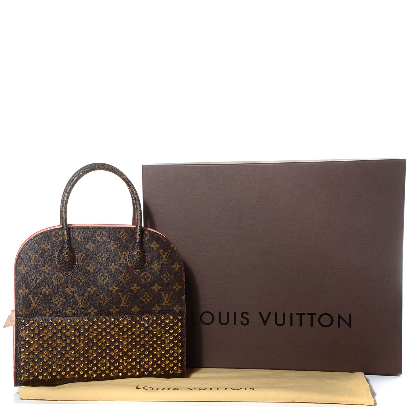Monogram Calf Hair Spikes Iconoclasts Christian Louboutin Tote Red