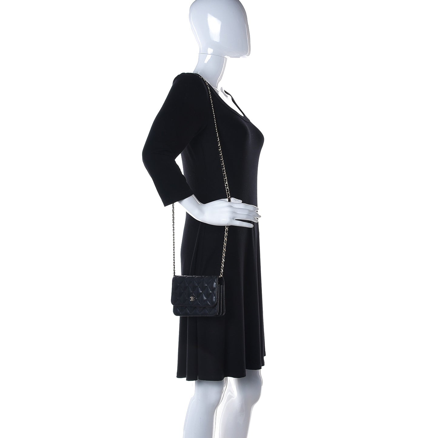 Caviar Quilted Mini Wallet On Chain WOC Black
