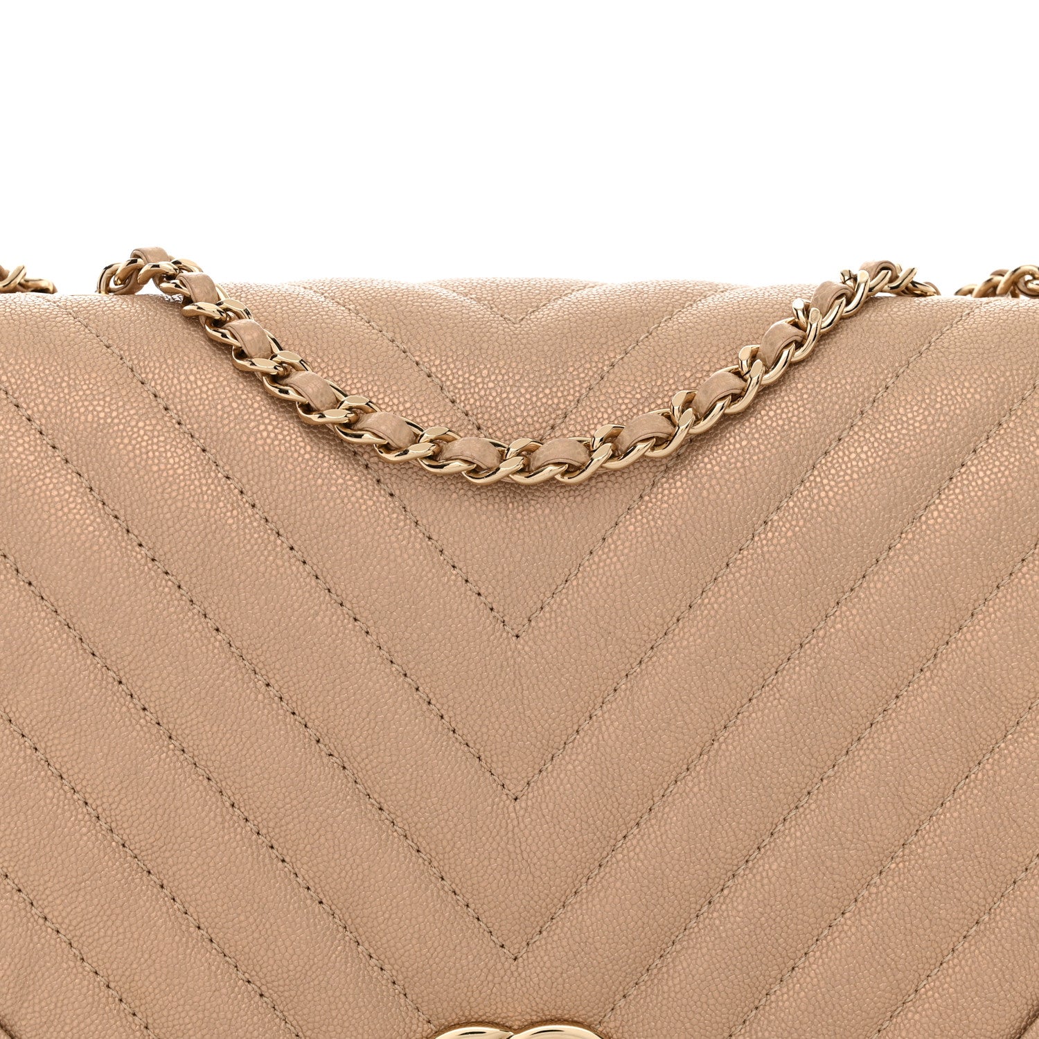 Chanel Metallic Caviar Chevron Quilted Medium Statement Flap Beige 8 of 11