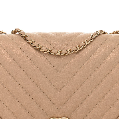 Chanel Metallic Caviar Chevron Quilted Medium Statement Flap Beige 8 of 11