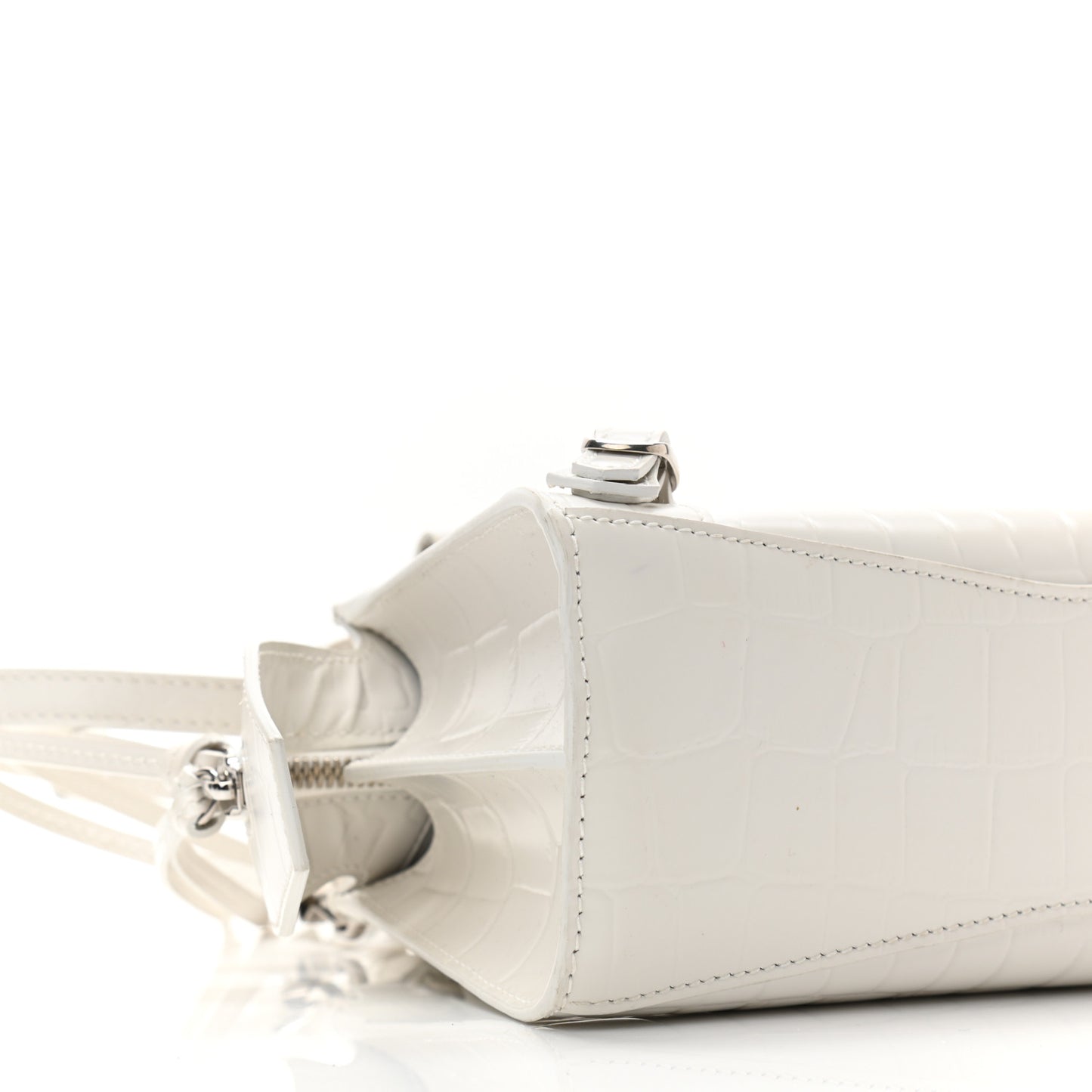 Semi Shiny Calfskin Crocodile Embossed Neo Classic Silver Hardware Mini City White