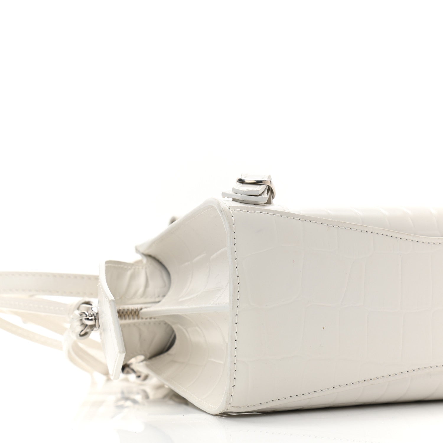 Balenciaga Semi Shiny Calfskin Crocodile Embossed Neo Classic Silver Hardware Mini City White 8 of 9