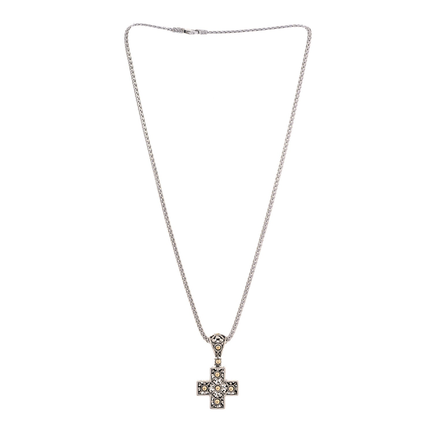 John Hardy Sterling Silver 18K Yellow Gold Cross Pendant Necklace 2 of 5