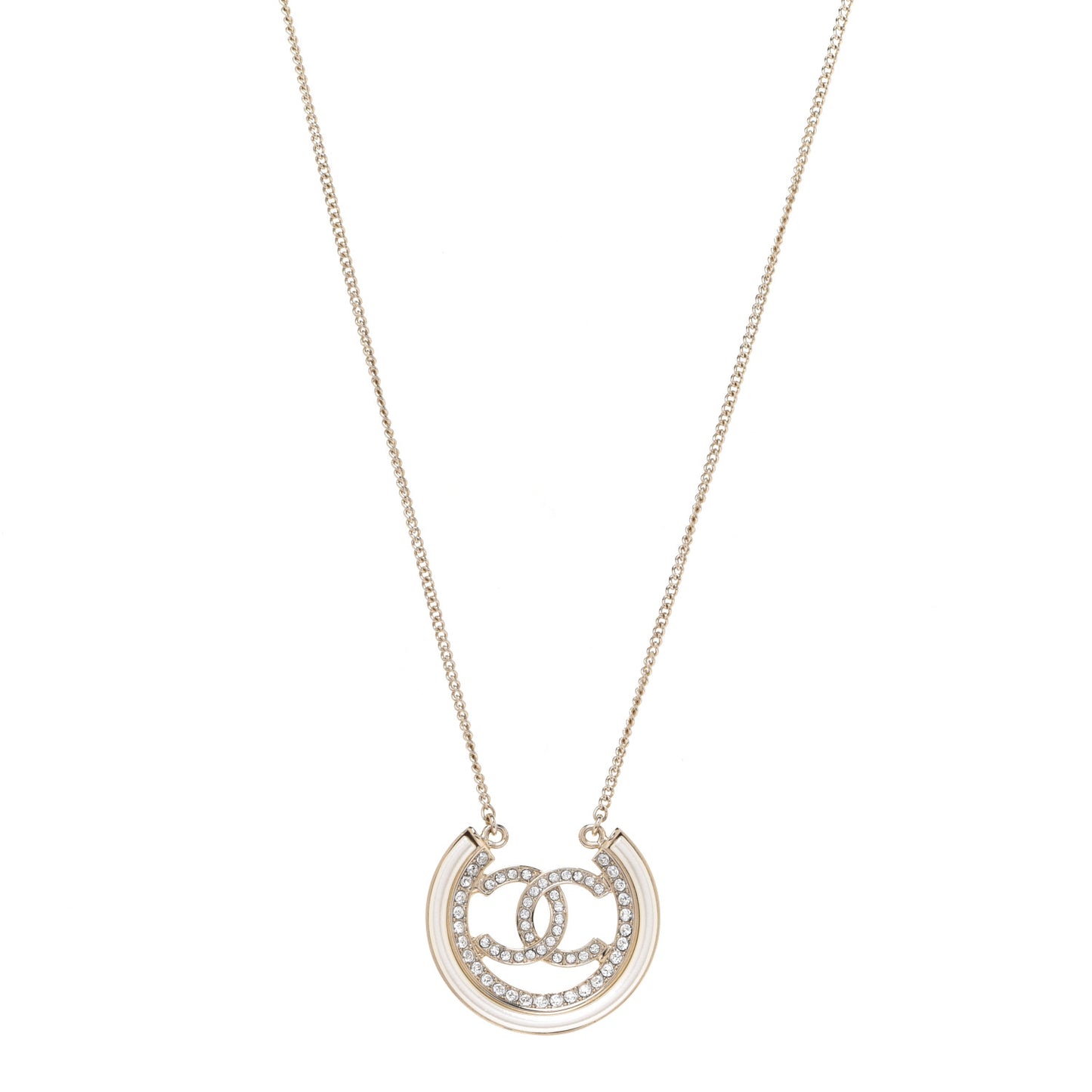 Pearl Crystal CC Pendant Necklace Gold