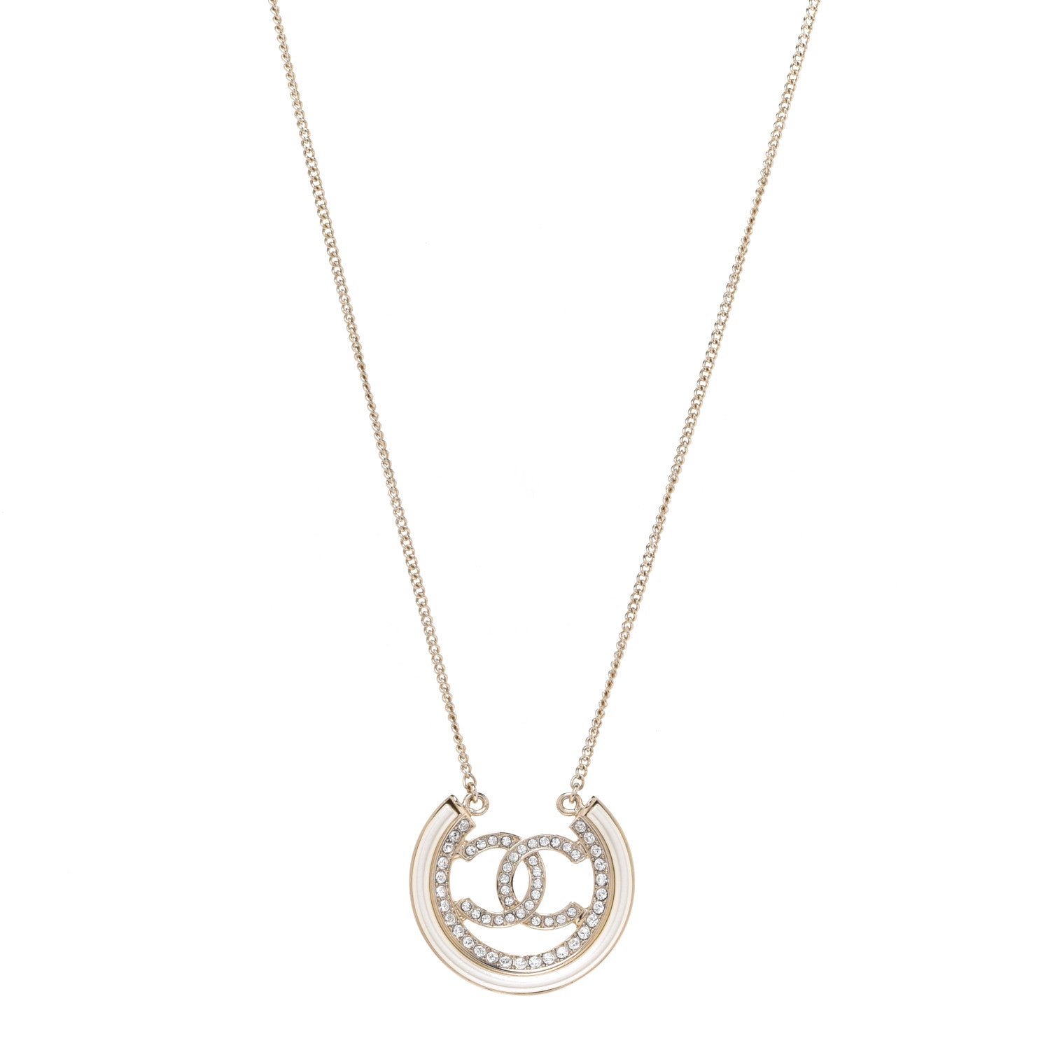 Chanel Pearl Crystal CC Pendant Necklace Gold 1 of 6
