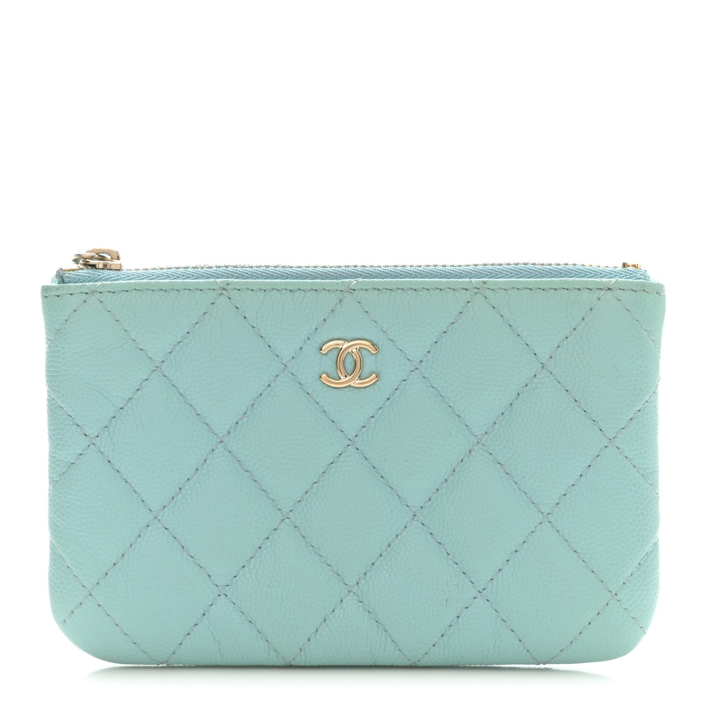 Caviar Quilted Small Cosmetic Case Light Blue