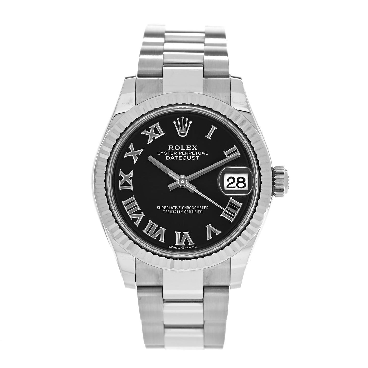 Stainless Steel 18K White Gold 31mm Oyster Perpetual Datejust Watch Black Roman 278274