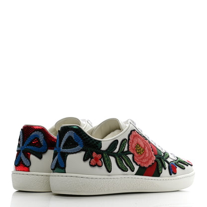Gucci Calfskin Web Floral Embroidered Womens Ace Sneakers 38 White 4 of 10