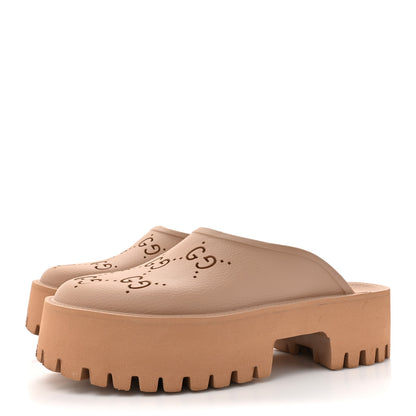 Gucci Rubber GG Monogram Perforated Elea Platform 55mm Lug Sole Sandals 41 Vintage Camel 3 of 11