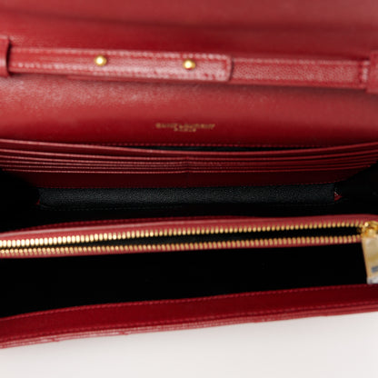 Saint Laurent Grain De Poudre Matelasse Chevron Monogram Chain Wallet Red 5 of 9