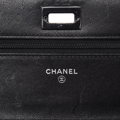 Chanel Sheepskin Chevron Reissue Wallet On Chain WOC So Black 9 of 15