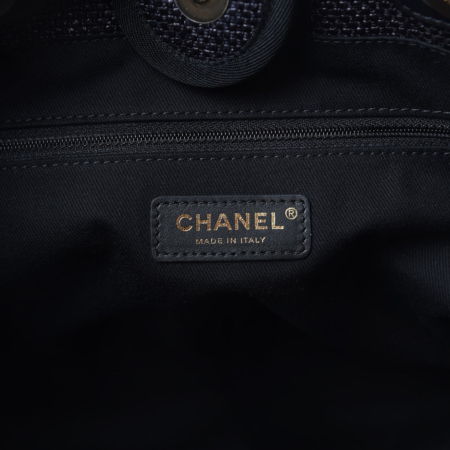 Woven Straw Raffia Small Deauville Tote Black