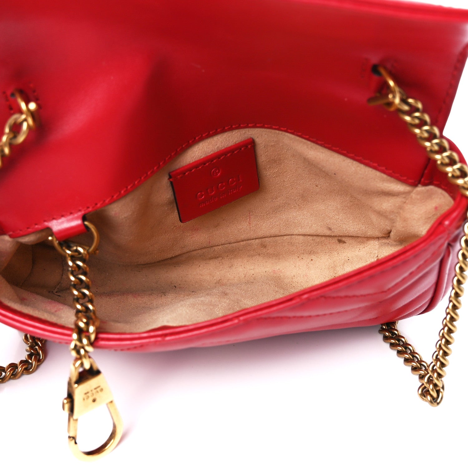 Gucci Calfskin Matelasse Super Mini GG Marmont Shoulder Bag Hibiscus Red 5 of 14