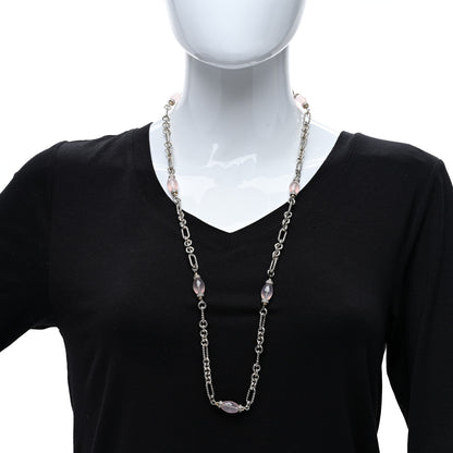 David Yurman Sterling Silver 18K Yellow Gold Diamond Rose Quartz Figaro Chain Long Necklace 3 of 4