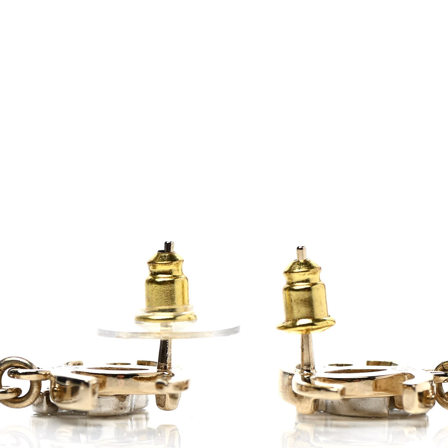 Chanel Crystal Pearl Double CC Drop Earrings Gold Silver 3 of 5