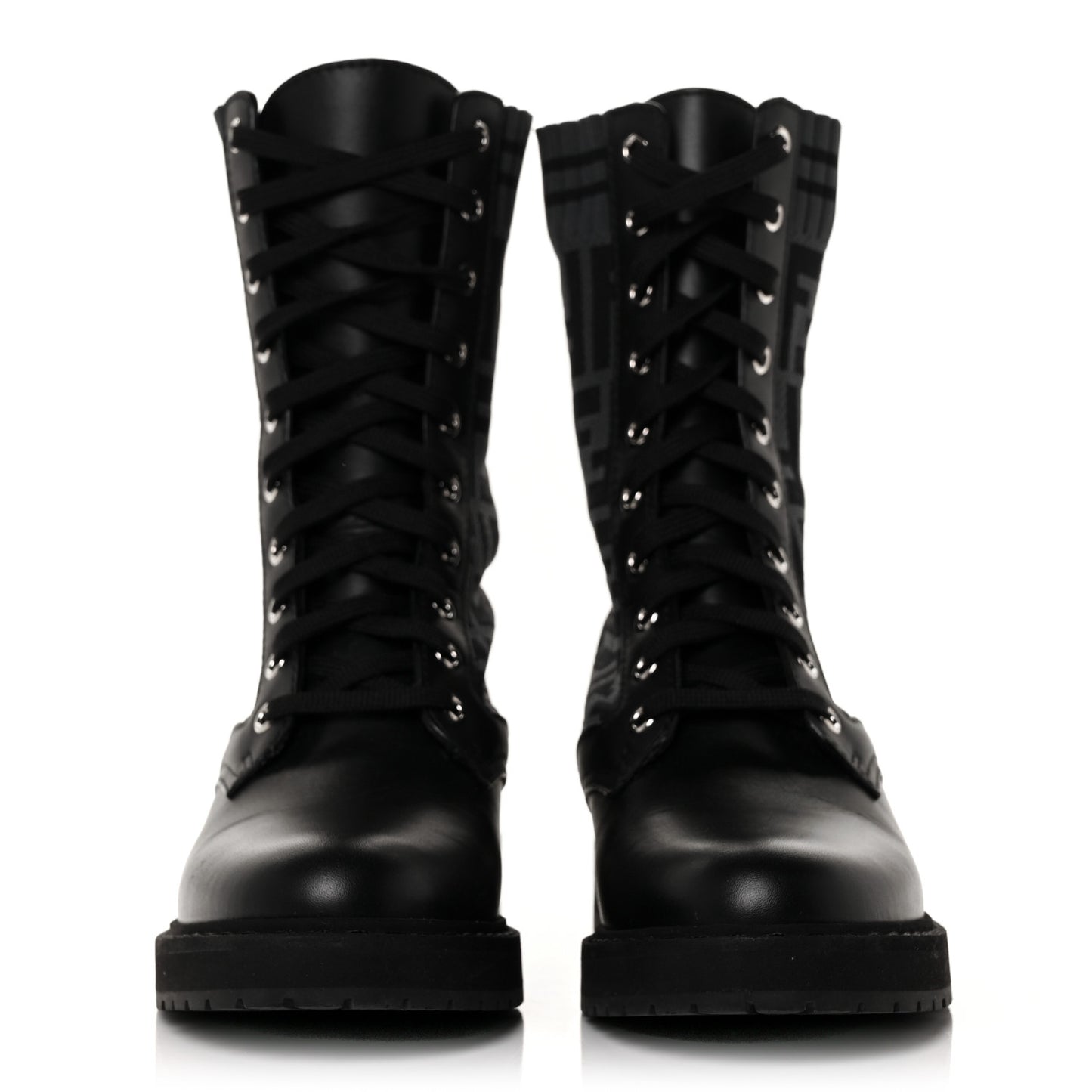 Calfskin Stretch Fabric FF Rockoko Biker Boots 36 Black Charcoal