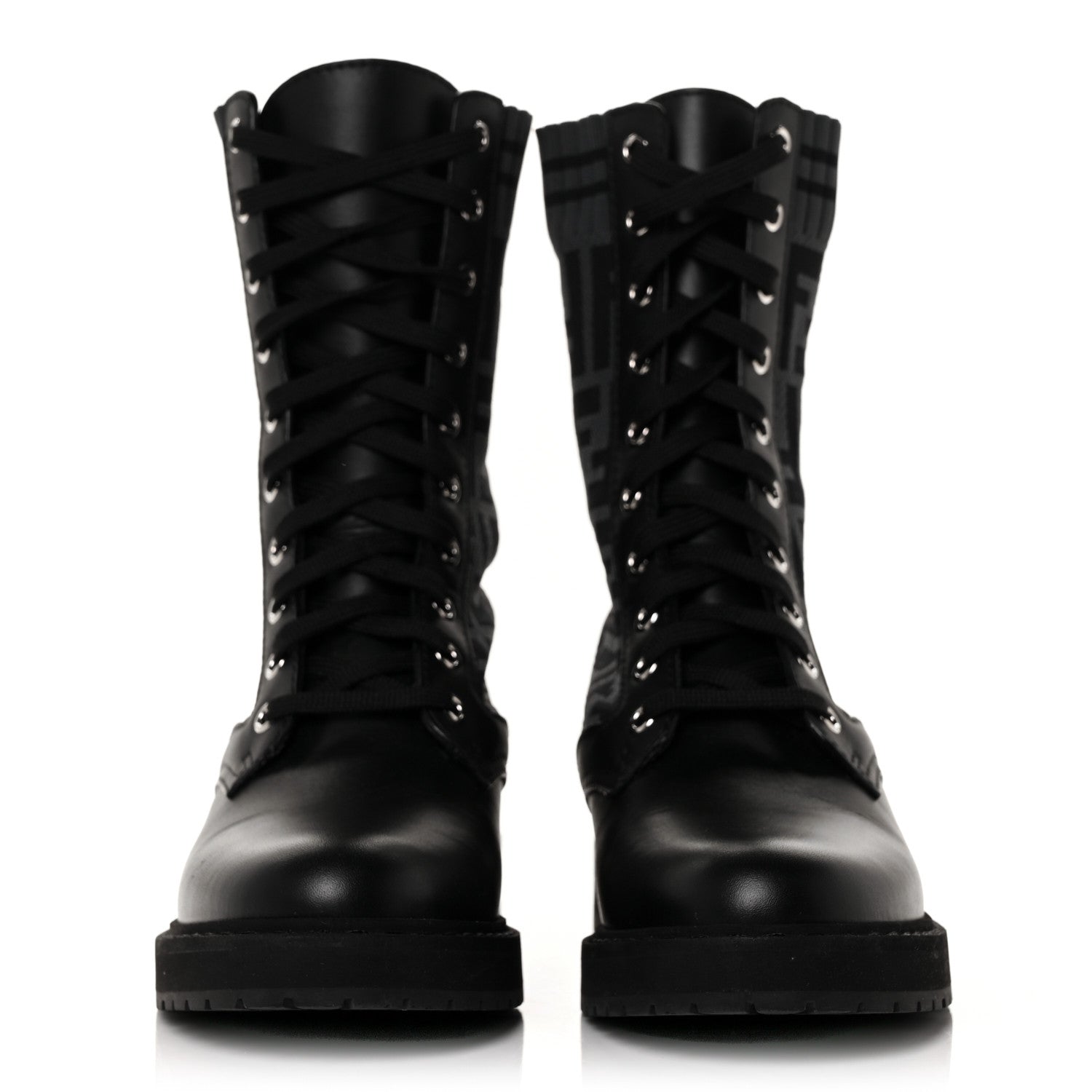 Fendi Calfskin Stretch Fabric FF Rockoko Biker Boots 36 Black Charcoal 2 of 7
