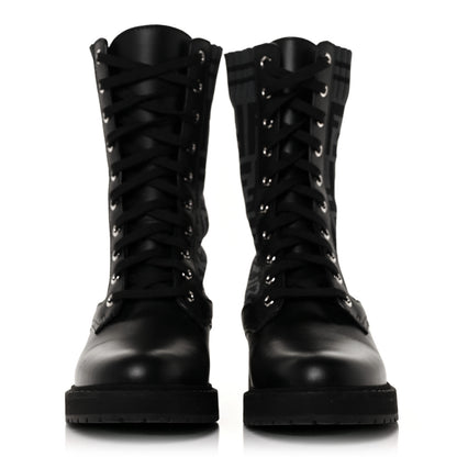 Fendi Calfskin Stretch Fabric FF Rockoko Biker Boots 36 Black Charcoal 2 of 7