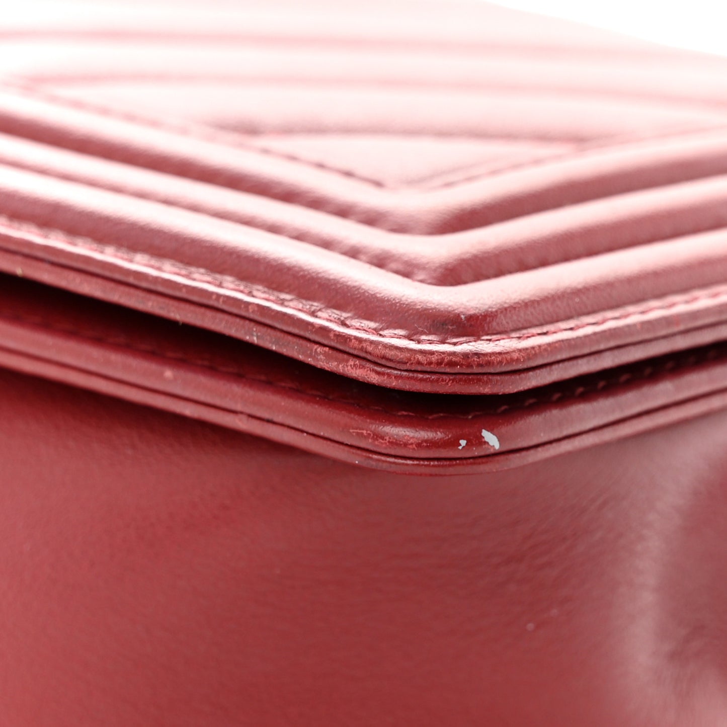 Calfskin Chevron Quilted Medium Boy Flap Dark Red