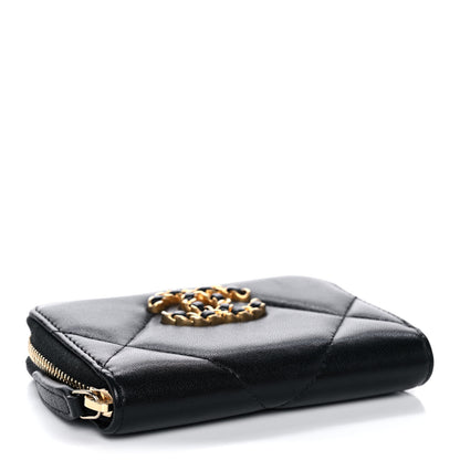Chanel Lambskin Quilted Chanel 19 Zip Around Coin Purse Wallet Black 4 of 12