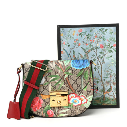 Gucci GG Supreme Monogram Tian Web Medium Padlock Messenger Shoulder Bag Beige Multicolor New Acero 16 of 16