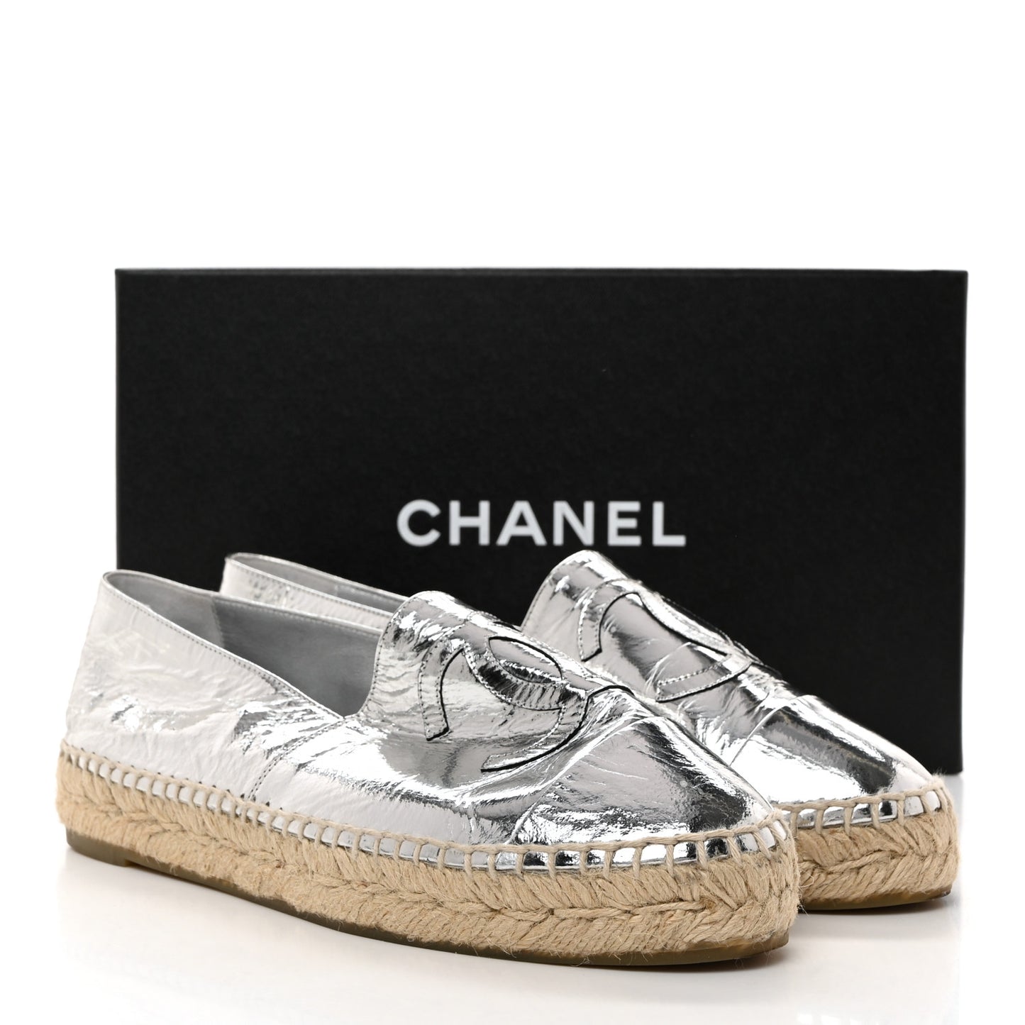 Laminated Goatskin CC Espadrilles 39 Silver