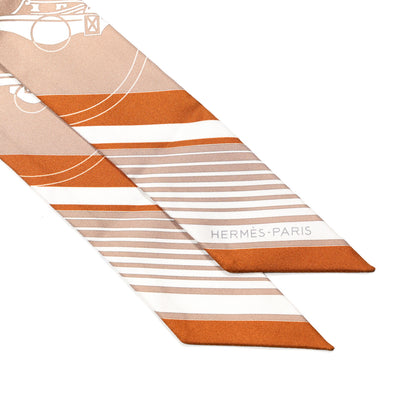 Hermes Silk Ex-Libris Twilly Beige White Caramel 4 of 4