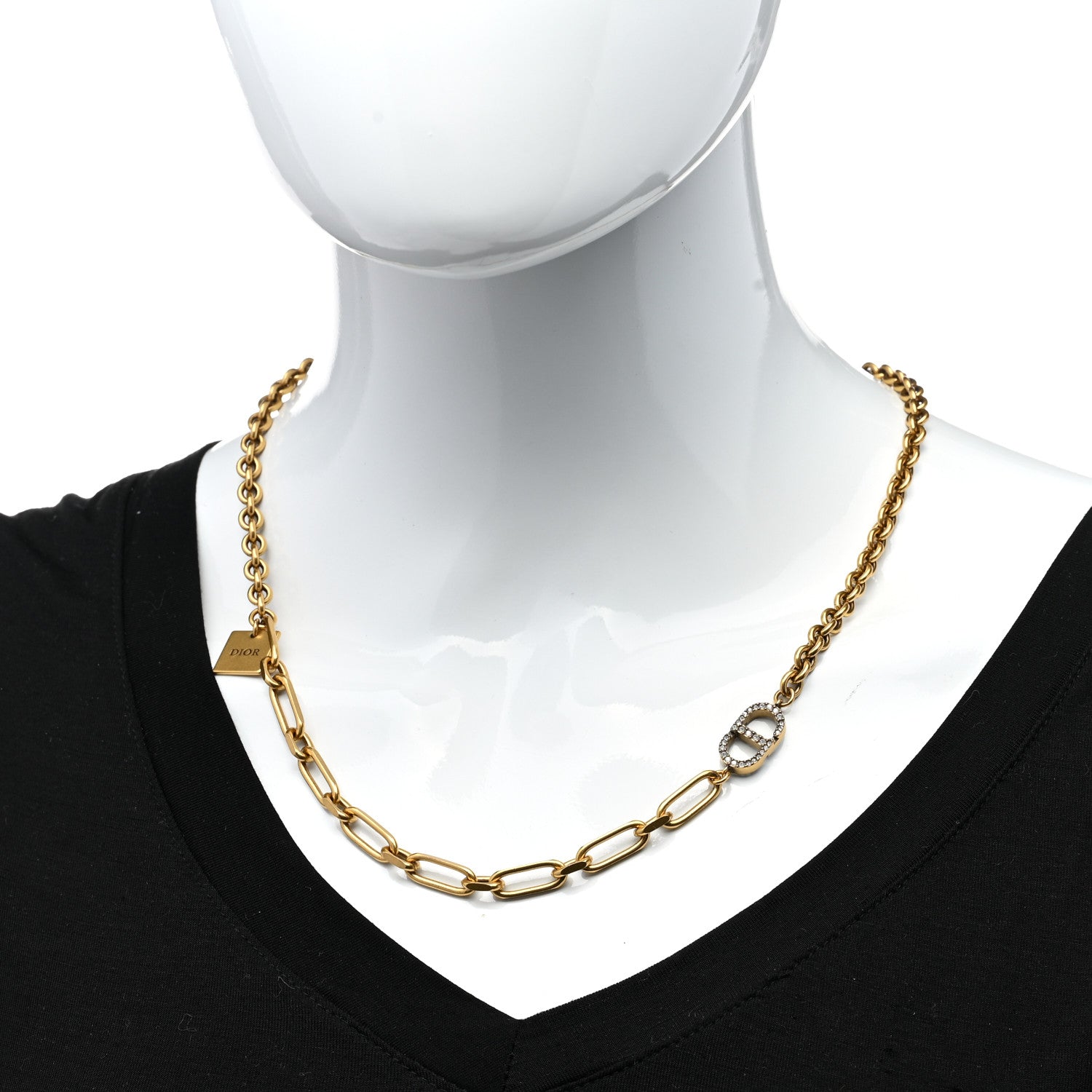 Christian Dior Metal Crystal CD Logo Necklace Gold 2 of 6