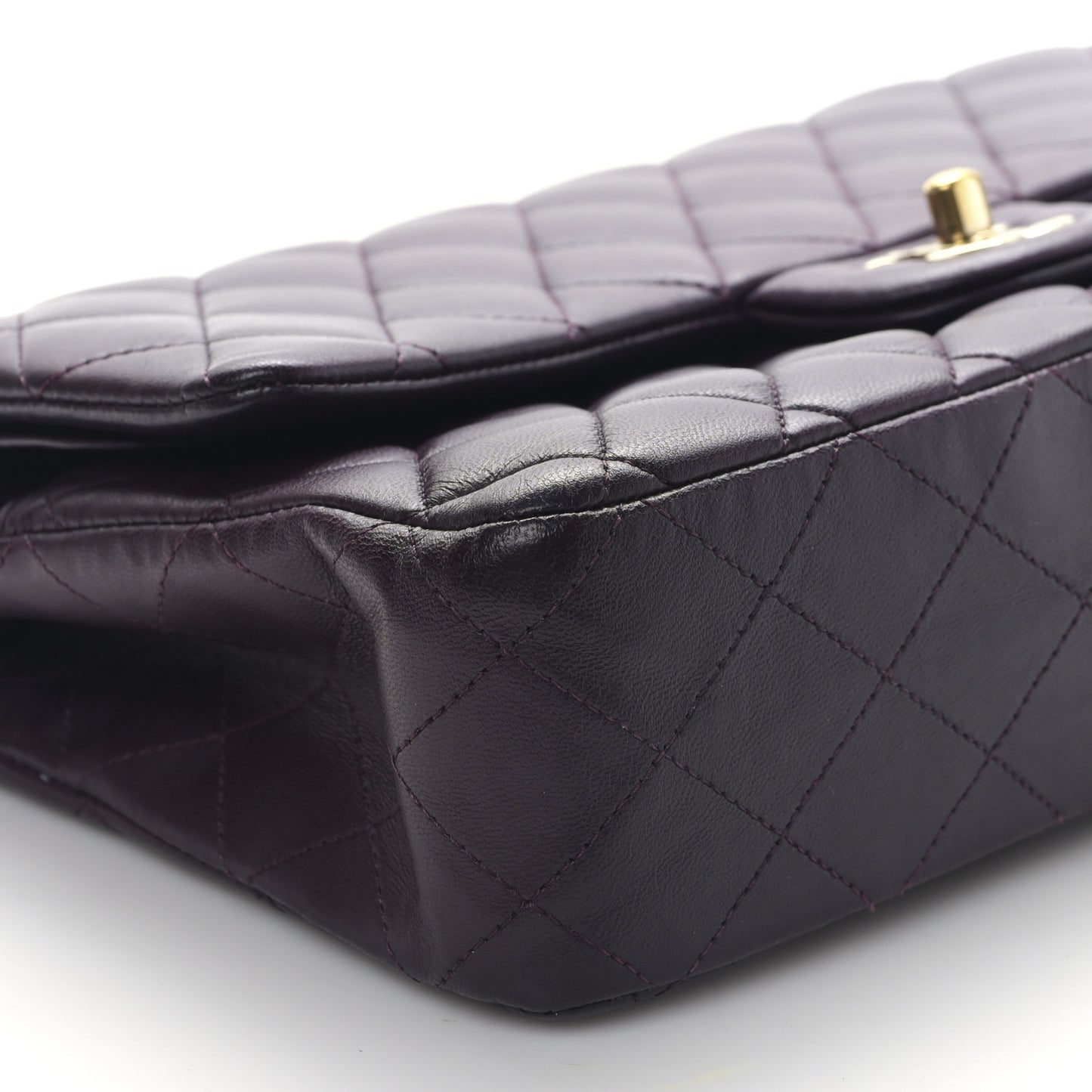 Lambskin Quilted Medium Double Flap Dark Purple