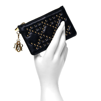 Christian Dior Lambskin Cannage Studded Lady Dior Zip Card Holder Black 2 of 7